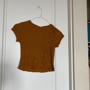 Ribbed Yellow Lettuce Hem Crop Top